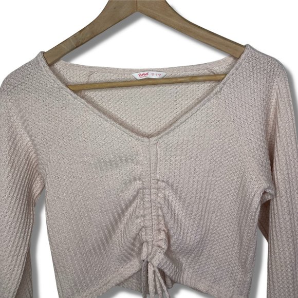 ROWME | Tan Long Sleeve Tie Front Crop Top | Size S - Picture 3 of 8